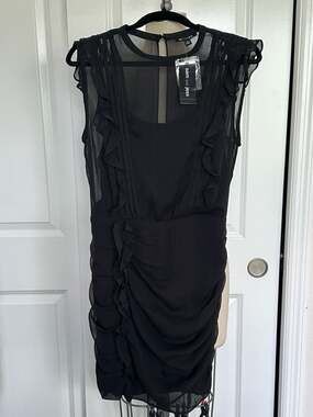 Sam and Jess Black Ruffled Sheer Sleeveless Mini Dress Size M